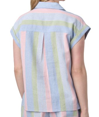 Image showing  Women's Hi-Vis Linen Blend Multi Stripe 1-Pocket Camp Short-Sleeve Button-Down Shirt