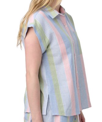 Image showing  Women's Hi-Vis Linen Blend Multi Stripe 1-Pocket Camp Short-Sleeve Button-Down Shirt