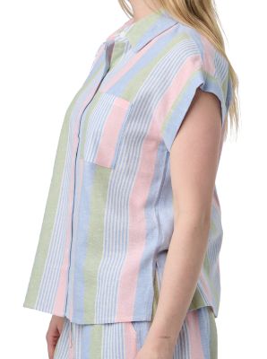 Image showing  Women's Hi-Vis Linen Blend Multi Stripe 1-Pocket Camp Short-Sleeve Button-Down Shirt
