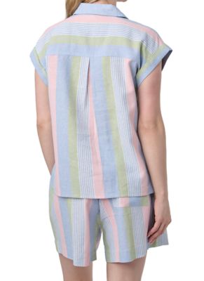 Image showing 5 th Como Vintage Women's Relaxed Fit Linen-Blend Multi Stripe Shorts