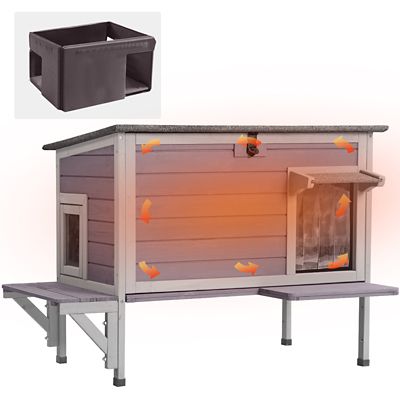 Aivituvin Insulated Indoor/Outdoor Wooden Cat House with Warm Liner, AIR91-IN