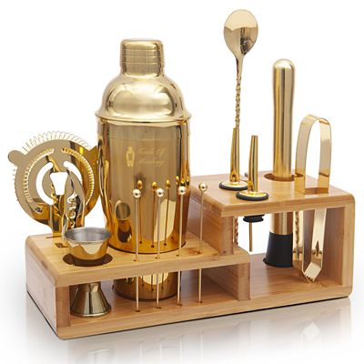 Touch of Mixology 14 pc. Golden Bartender Kit - Bar Tool Set Cocktail Shaker Set - Cocktail Kit Set