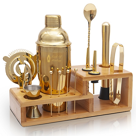 Touch of Mixology 14 pc. Golden Bartender Kit - Bar Tool Set Cocktail Shaker Set - Cocktail Kit Set