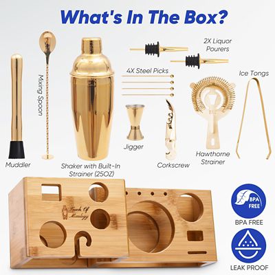 Image showing  14 pc. Golden Bartender Kit - Bar Tool Set Cocktail Shaker Set - Cocktail Kit Set