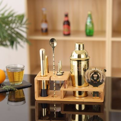 Image showing 6 th Touch of Mixology 14 pc. Golden Bartender Kit - Bar Tool Set Cocktail Shaker Set - Cocktail Kit Set