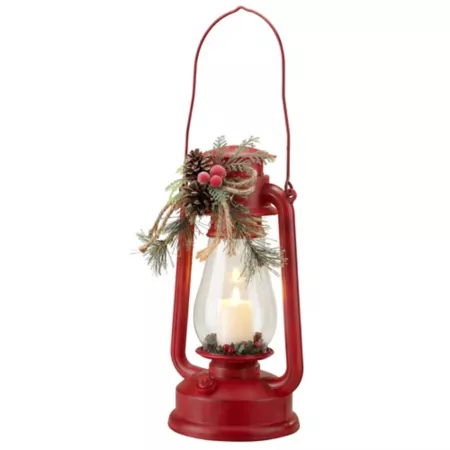 Red Christmas Lantern with Red Shed LED Candle Novelty Christmas Lights