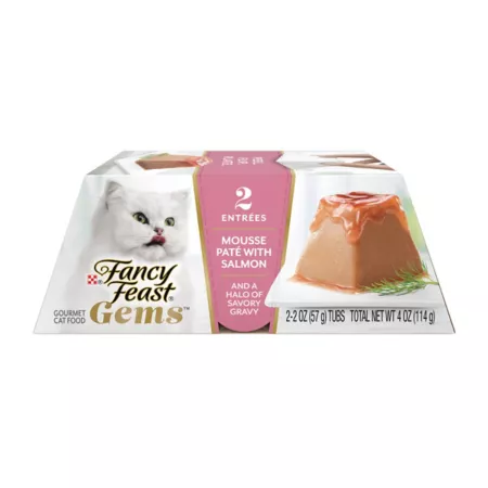 Fancy Feast Purina Gems All Life Stages Mousse Pate with Salmon and Savory Sauce Halo Wet Cat Food 2.47 oz 2 Pack Wet Cat Food