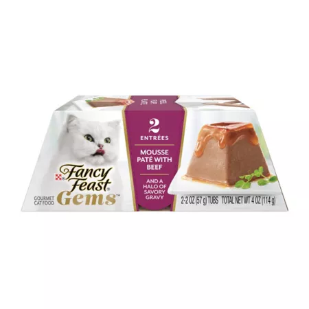 Fancy Feast Purina Gems All Life Stages Mousse Pate with Beef and Savory Sauce Halo Wet Cat Food 2.47 oz 2 Pack Wet Cat Food