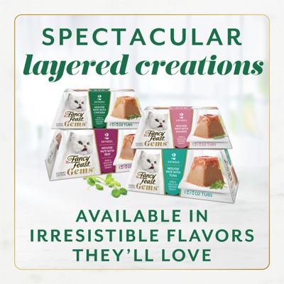 Image showing 8 th Purina Fancy Feast Purina Gems All Life Stages Chicken/Halo of Savory Gravy Mousse Pate Wet Cat Food, 2.47 oz., Pack of 2 Cups