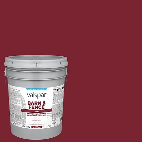 Valspar Barn & Fence Latex Exterior Paint, Flat, Red, 5 Gallon