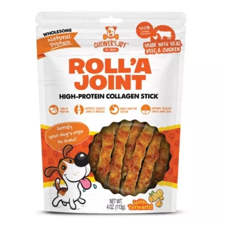 Chewer's Joy Roll'A Joint Beef/Chicken Flavor High-Protein Collagen Sticks Dog Treats with Turmeric 4 oz. Dog Soft & Chewy Treats