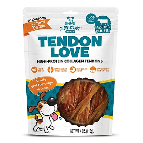 Chewer's Joy Tendon Love Beef Flavor High-Protein Collagen Tendons Dog Treats, 4 oz.