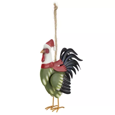 Colorful Metal Rooster Christmas Ornament with Red Shed Christmas Ornaments & Tree Toppers