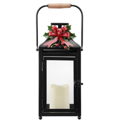 Red Shed Black Holiday Lantern with LED Candle