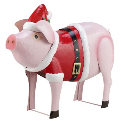 Red Shed 17.5 in. Metal Christmas Pig