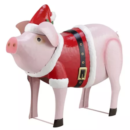 Red Shed 17.5 in Metal Christmas Pig Christmas Statues