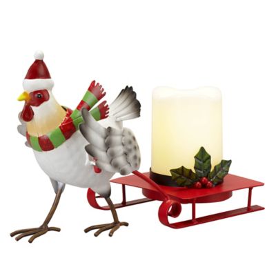 Red Shed Metal Santa Chicken with LED Candle