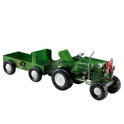 Red Shed Metal Christmas Tractor with Trailer