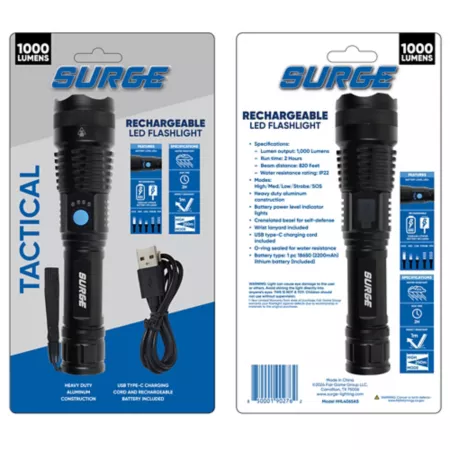 Surge Rechargeable LED Tactical Flashlight 1000 Lumens HHL4065AS Flashlights