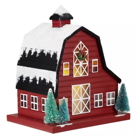 Metal Christmas Barn with Red Shed with LED Lights Christmas Kitchen & Tabletop Decor