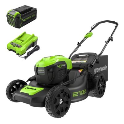 Greenworks 40V 21-in. Brushless Cordless Battery Walk-Behind Push Lawn Mower, 5.0 Ah USB Battery & Charger