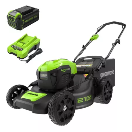 Greenworks 21" Cordless Push Lawn Mower 40V Brushless Battery 5.0 Ah Battery and USB Charger Push Lawn Mowers