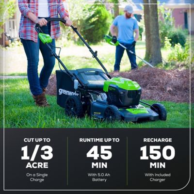 Image showing  21 in. 40V Brushless Cordless Battery Walk-Behind Push Lawn Mower, 5.0 Ah USB Battery & Charger