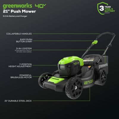 Image showing 8 th Greenworks 21 in. 40V Brushless Cordless Battery Walk-Behind Push Lawn Mower, 5.0 Ah USB Battery & Charger