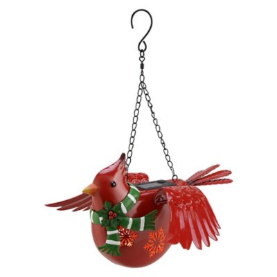 Red Shed 12.75 in. Solar-Powered Holiday Cardinal Hanging Metal Light