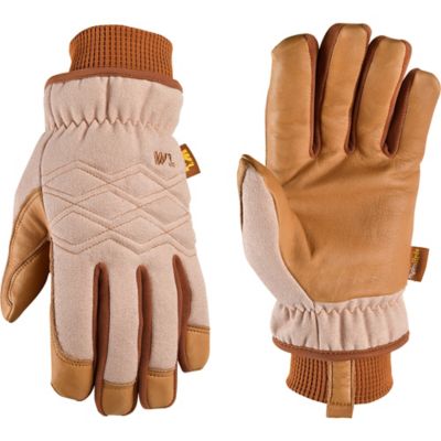 Wells Lamont Women's Warm Winter Gloves, HydraHyde Hybrid Leather Gloves with Knit Wrist