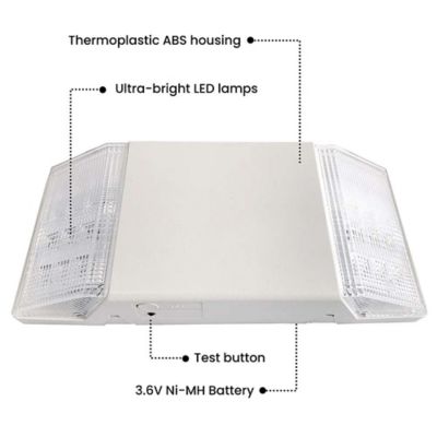 Image showing  H3 LED Dual Head-LED Emergency Light 3.6W 200 Lumens 6000K White 3.6V Ni-MH Battery Double Side Pack of 2