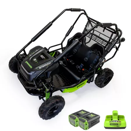 Greenworks Stealth Battery Electric Kart for Kids 60V 2 Seater Includes (2) 8.0 Ah Batteries and Dual Port Charger Go-Karts