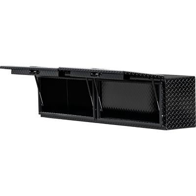 Image showing  Gloss Black Diamond Tread Aluminum Topsider Truck Box with Flip-Up Doors, 18x16x90 in.