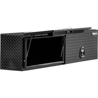 Image showing  16 x 13 x 72in. Gloss Black Diamond Tread Aluminum Topsider Truck Box with Flip-Up Doors