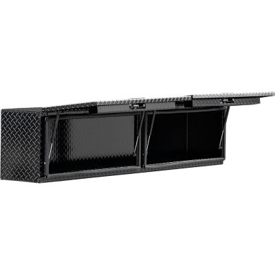 Image showing  18 x 16 x 72in. Gloss Black Diamond Tread Aluminum Topsider Truck Box with Flip-Up Doors