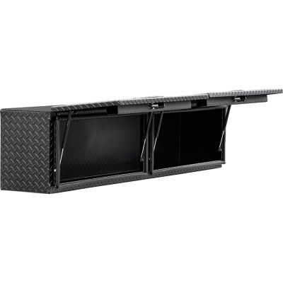 Image showing  18 x 16 x 72in. Matte Black Diamond Tread Aluminum Topsider Truck Box with Flip-Up Doors