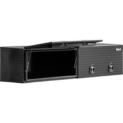 Image showing  16 x 13 x 96in. Gloss Black Diamond Tread Aluminum Topsider Truck Box with Flip-Up Doors