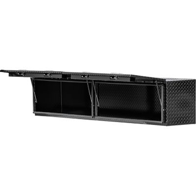 Image showing  16 x 13 x 96in. Gloss Black Diamond Tread Aluminum Topsider Truck Box with Flip-Up Doors