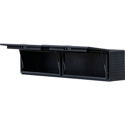 Image showing  Matte Black Diamond Tread Aluminum Topsider Truck Box with Flip-Up Doors, 18 x 16 x 88in.