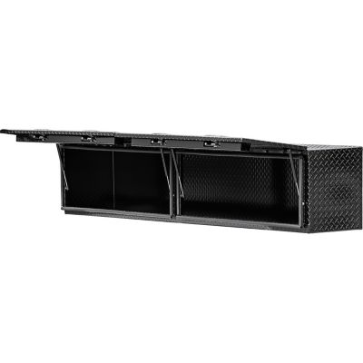 Image showing  18 x 16 x 96in. Black Diamond Tread Aluminum Topsider Truck Box with Flip-Up Doors