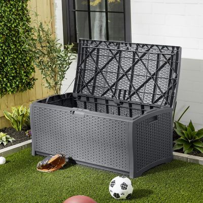 Image showing 5 th Suncast 73 gal. Medium Resin Wicker Indoor/Outdoor Storage Box