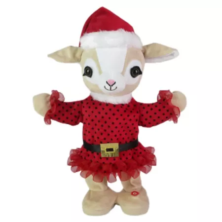 Red Dancing Musical Goat with Santa Hat Christmas Kitchen & Tabletop Decor