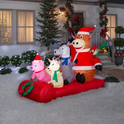 GemmyAirblown-Farm Animals On A Sled Scene-Lg