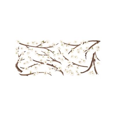 Image showing  Beige White Blossom Branch Giant Wall Decals with Flower Embellishments