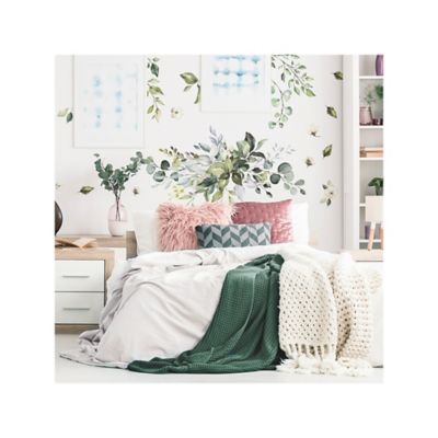 Image showing  Green & Cream Watercolor Floral Arrangement Giant Wall Decals