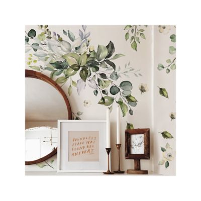 Image showing  Green & Cream Watercolor Floral Arrangement Giant Wall Decals