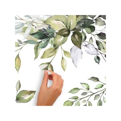 Image showing  Green & Cream Watercolor Floral Arrangement Giant Wall Decals