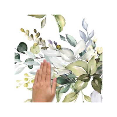 Image showing  Green & Cream Watercolor Floral Arrangement Giant Wall Decals