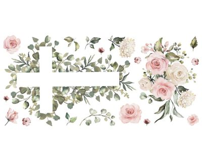 RoomMates Pink Watercolor Floral Cross Giant Peel & Stick Wall Decals