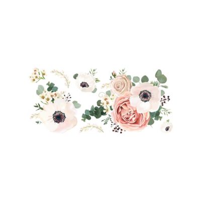 Image showing  White & Pink & Green Fresh Floral Giant Giant Wall Decals